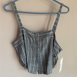 RVCA Womens Grey White Striped Button Down Crop Top Cami Linen Blend Small NEW